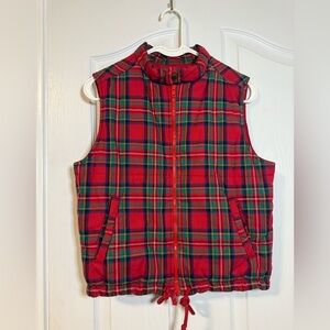 GAP Vintage Kids Quilted Puffer Vest M Red Plaid Sleeveless Full Zip Outdoor